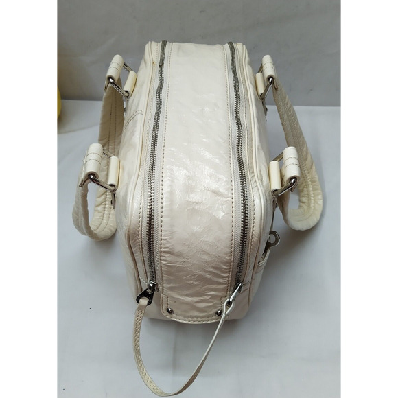 Marc By Marc Jacobs Ivory Patent Leather Pocket Dual Zipper Closure Satchel Bag - Picture 6 of 16